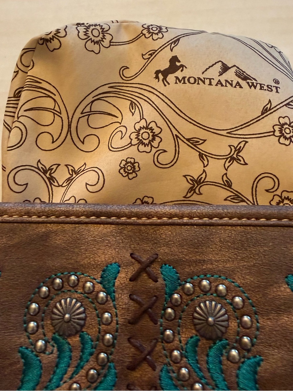 Montana West Western Crossbody Purse Brown Turquoise Embroidered Studded Bag - Picture 7 of 15